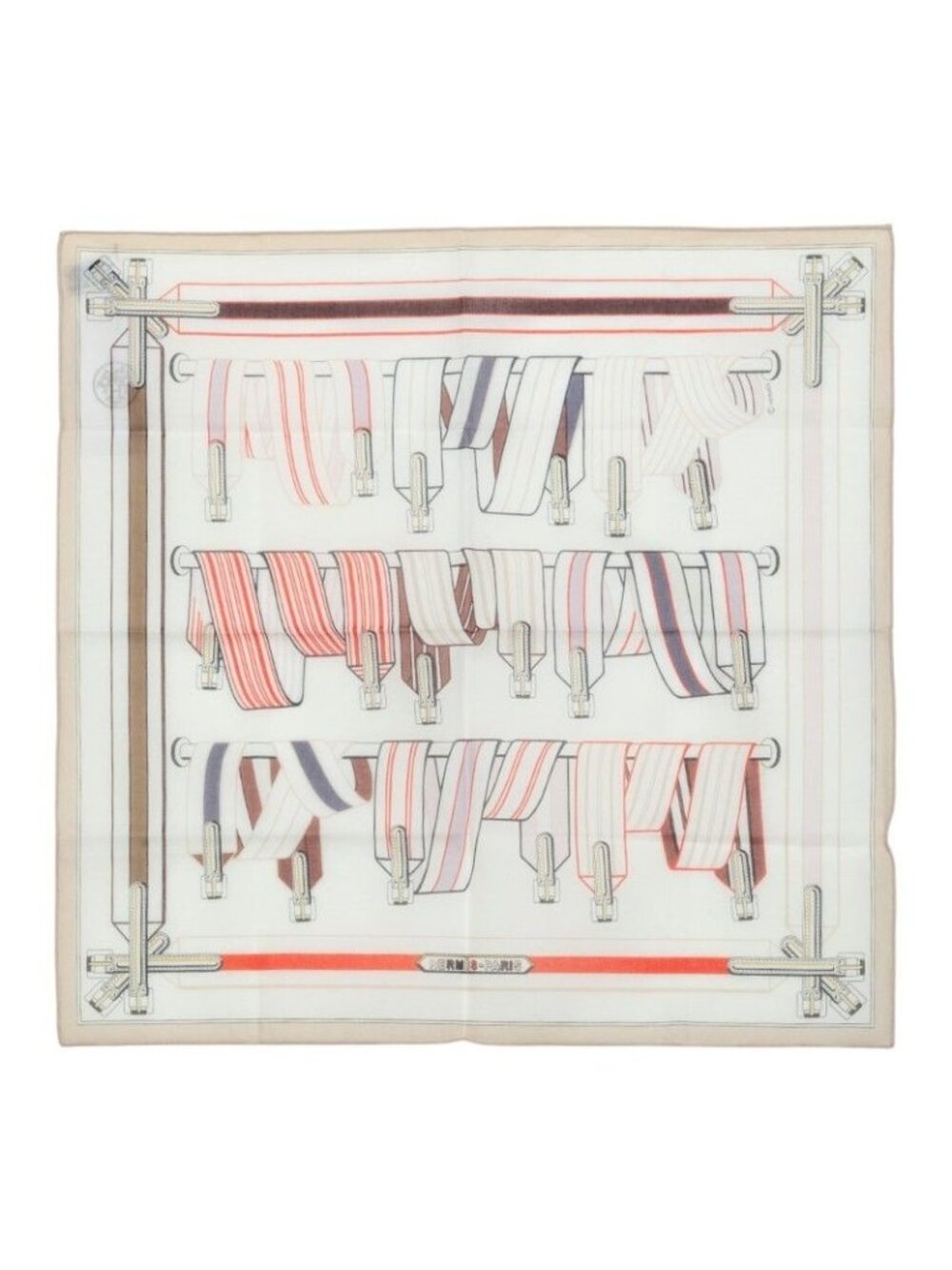 Hermes les Sangles en Finesse Scarf White Multicolor Cotton